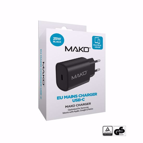 Picture of Mako Mako 25W EU Mains Charger for USB-C in Black